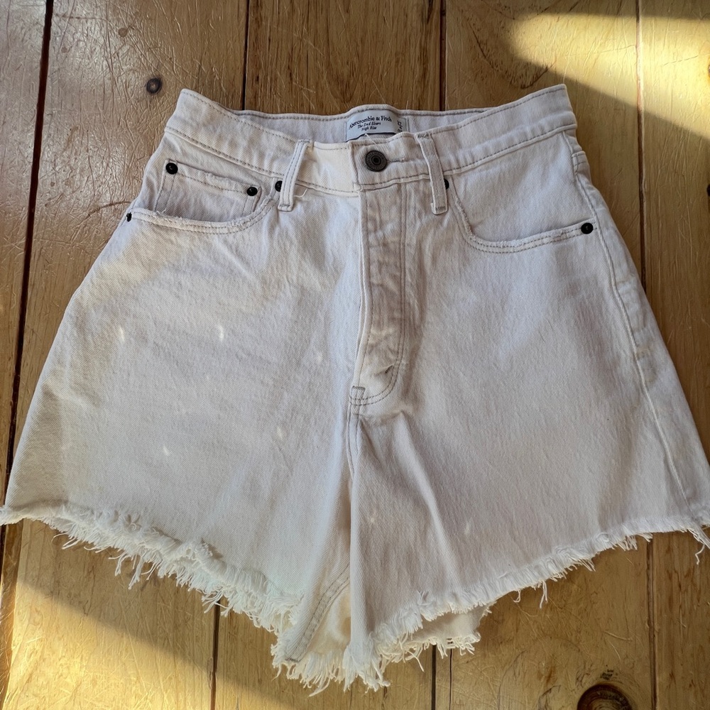 Abercrombie White Denim High Rise Curve Love Dad Shorts